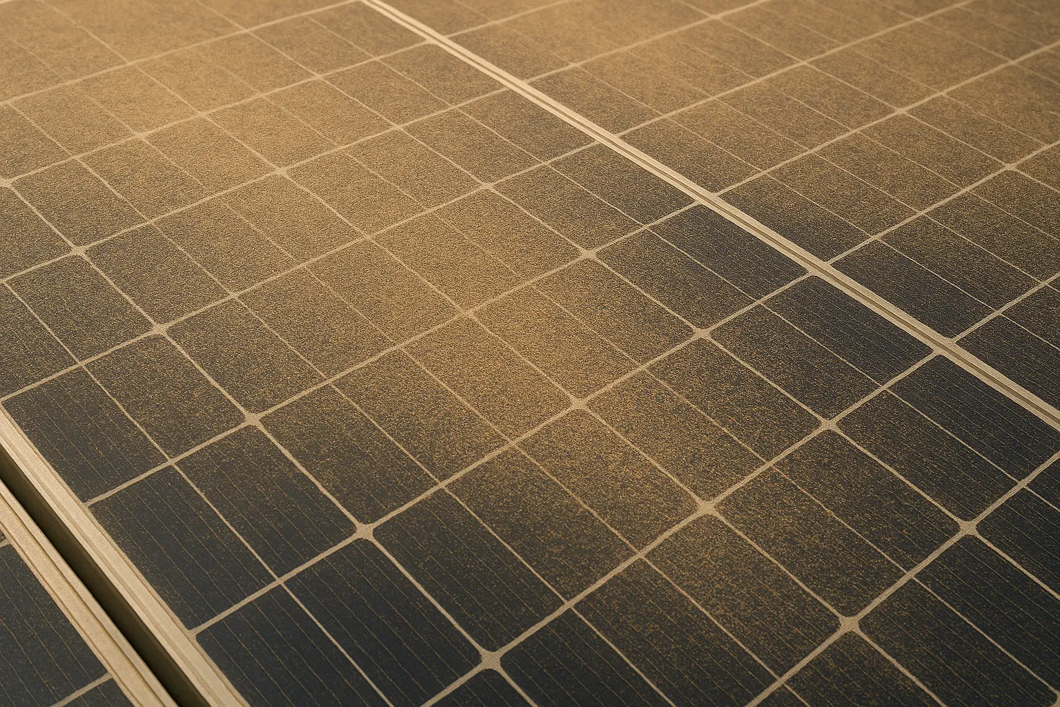 Afbeelding van zonnepanelen onder een laagje Saharazand - Solarwash